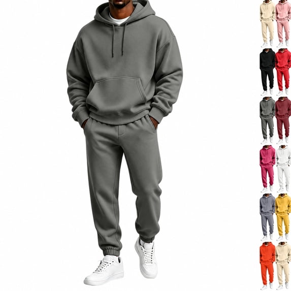 Men's Fleece Tracksuit Sweatsuit 2 Piece Hoodie and Sweatpants Set Soft Warm Pullover Hooded Jogger Casual Athletic Gym Jogging Sweat Suits Outfits for Fall Winter Dark Gray 3XL