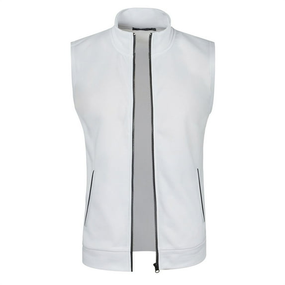 Men's Fleece Vest Lightweight Outdoor Sports Full Zip Stand Collar Sleeveless Knitted Waistcoat with Pockets White XL