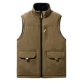 thumbnail image 1 of Men's Fleece Vest Outerwear Winter Warm Stand Collar Full Zip Jacket Sleeveless Fuzzy Coat with Zipper Pockets (XL, Khaki #A), 1 of 4