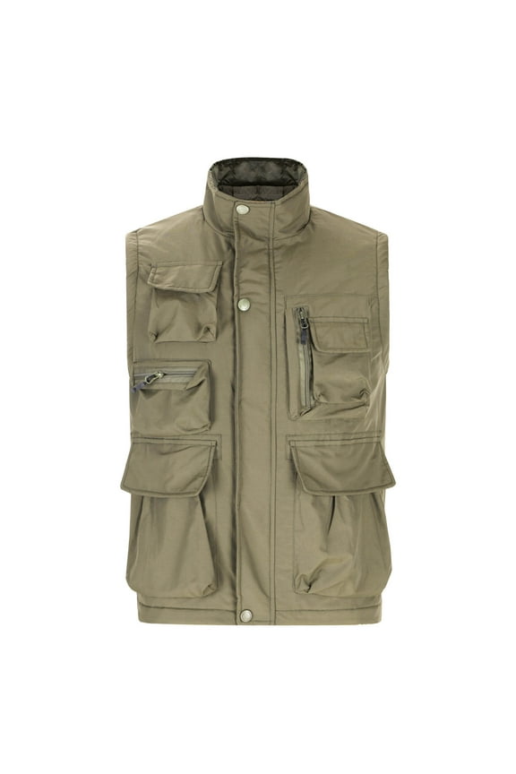 Men's Fleece Vests Utility Travel Cargo Waistcoat Jackets Winter Warm Body warmer Outdoor Casual Work Vests Hiking Hunting Jacket Sleeveless Fuzzy Coat Top with Pockets