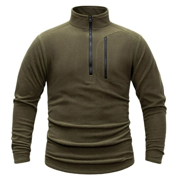 Men's Fleece Warm Spring Solid Color Pullover Stand-Up Collar Jacket 1/4 Zip Cargo Sweatshirts Workout Golf Coat
