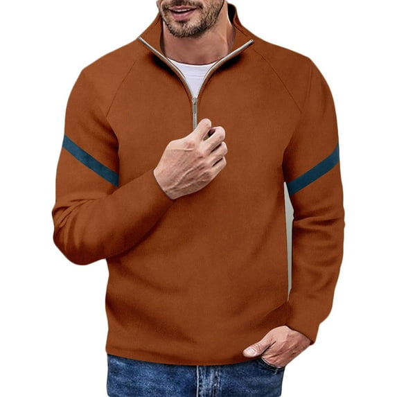Men's Fleece Warm Sweatshirts Stand Collar Half Zip Shirts Casual Baggy Pullover Tops Color Block Winter Shirts