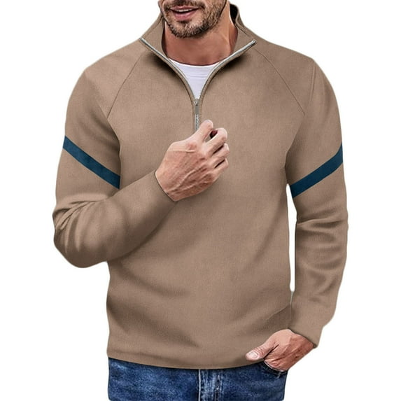Men's Fleece Warm Sweatshirts Stand Collar Half Zip Shirts Casual Baggy Pullover Tops Color Block Winter Shirts