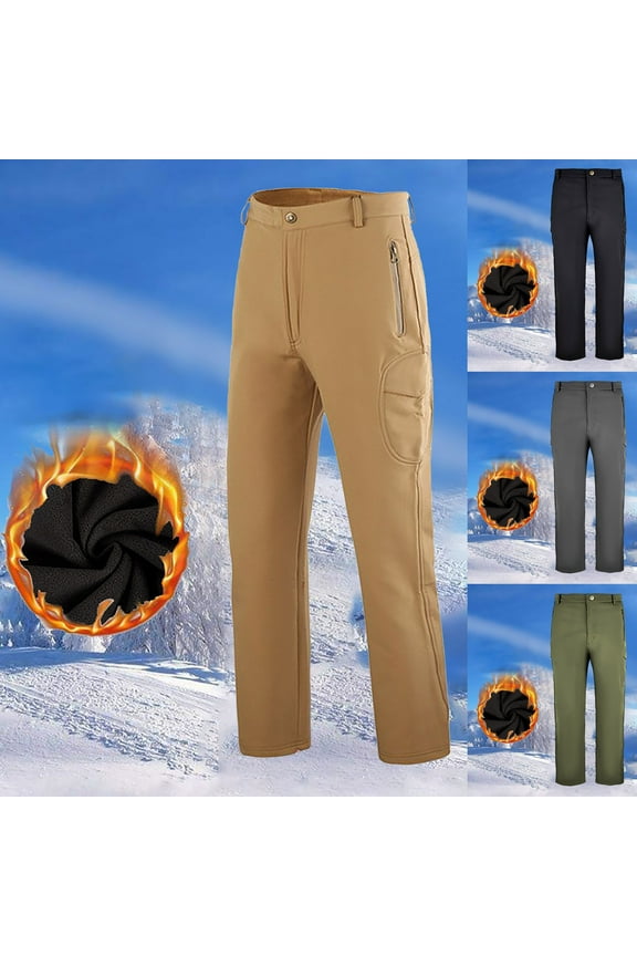 Men's Fleece Windproof Waterproof Workwear Pants, Trousers, Joggers, Straight Leg Elastic Waist Multi-Pockets, Quick Dry Breathable for Hiking, Casual Daily, Outdoor Gear