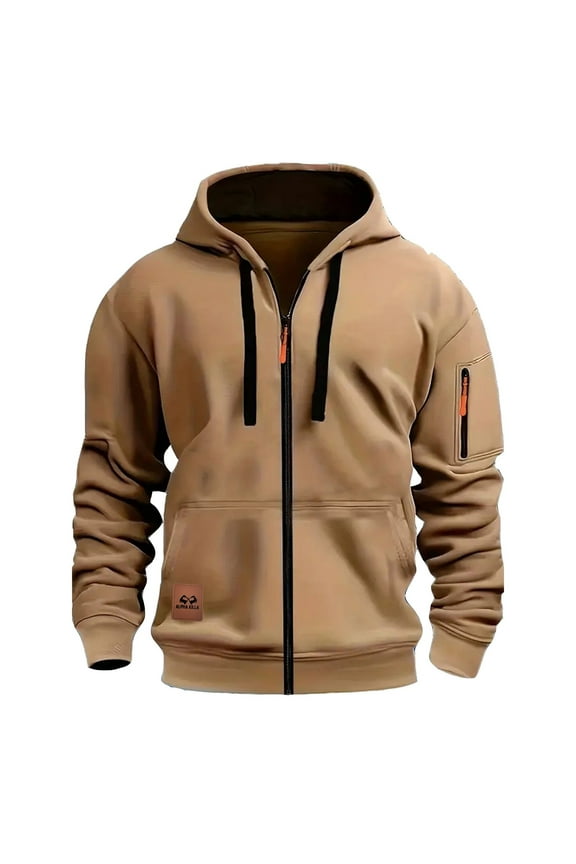 Men’s Fleece Zip Up Hoodie for Travel & Casual Wear - Warm Winter Full Zip Front Pocket Sweatshirt Mens Solid Color Loose Zipper Drawstring Hooded Casual Jackets