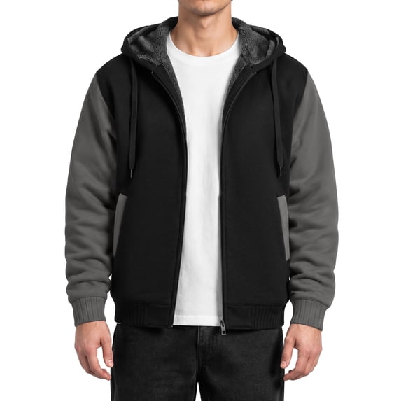 Men's Fleece Zip Up Hoodies Sherpa Lined Heavyweight Sweatshirt Winter Warm with Pocket,Size XL