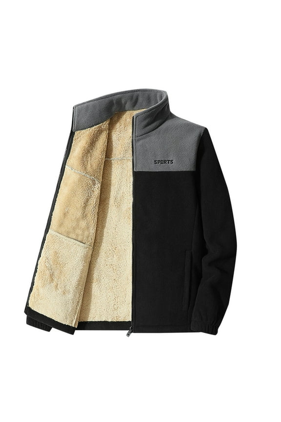 Men's Fleece Zip-Up Jacket Workout Fleece Jackets Full Zip Wool Warm Thick Coats Men Casual Thick Fleece Cardigan With Zipper Pocket Patchwork Jacket with Pockets