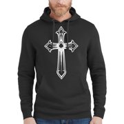 KOYOTEE Men's Fleur De Lis Cross Black Pullover Hoodie Sweater 3X-Large Black