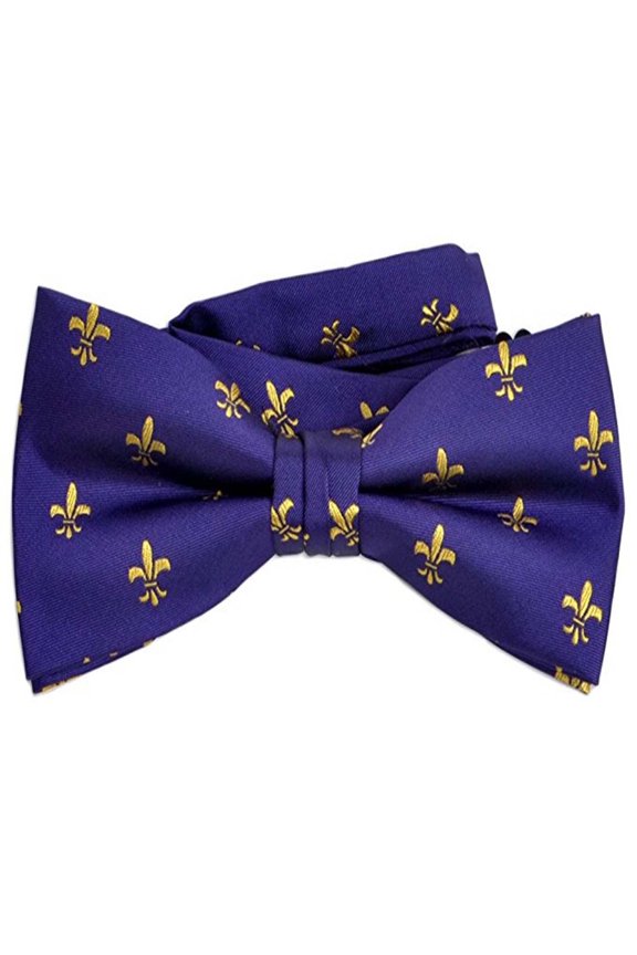 Men’s Mardi Gras Purple Fleur-de-Lis Banded Bow Tie – Pre-Tied Adjustable Formal Bowtie for Parties & Events