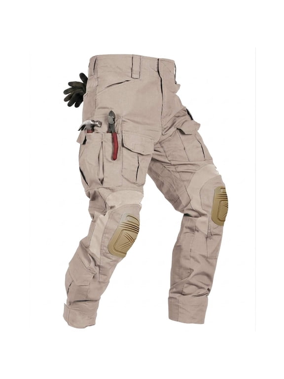 Men's Flex Ripstop Work Pants with Removable Knee Pads – 10-Pocket Breathable Utility Trousers for Hiking, Gardening & Outdoor Work (No Belt)