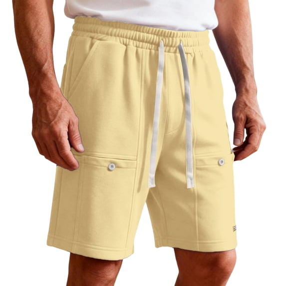 Men's Flex Cargo Shorts Elastic Waist Drawstring Short Outdoor Casual Workout Lightweight Big and Tall Cargo Short with Multi-Pocket Quick Dry Bermuda Short,Yellow 2XL