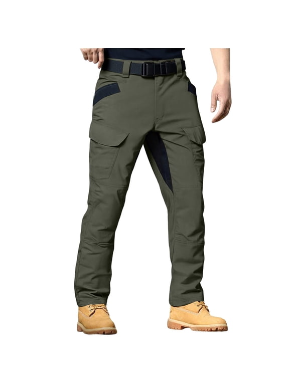 Men's Flex Convertible Tactical Pants - Water Resistant Ripstop, Stretch Cargo, Outdoor BDU Work & Hiking Pants Green S