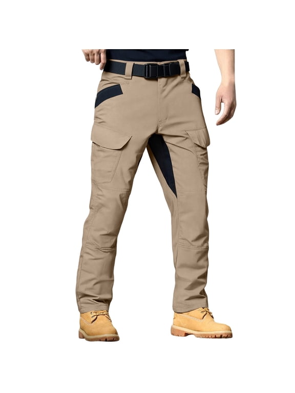 Men's Flex Convertible Tactical Pants - Water Resistant Ripstop, Stretch Cargo, Outdoor BDU Work & Hiking Pants Khaki M