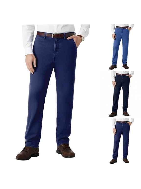 Men's Flex Fit Jeans Classic Straight Stretch Denim Pants Without Belt Blue 36