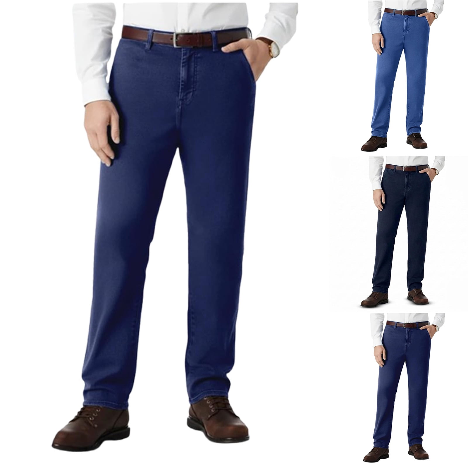 Men's Flex Fit Jeans Classic Straight Stretch Denim Pants Without Belt Light Blue 36