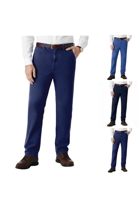 Men's Flex Fit Jeans Classic Straight Stretch Denim Pants Without Belt Light Blue 36