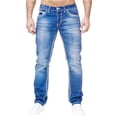 thumbnail image 1 of Men's Flex Jean Pants with Embroidered Design Elastic Waist Jeans with Pockets Straight Leg Denim Jeans Straight-Fit Stretch Casual Comfortable Baggy Long Trousers Streetwear,Blue XL, 1 of 4