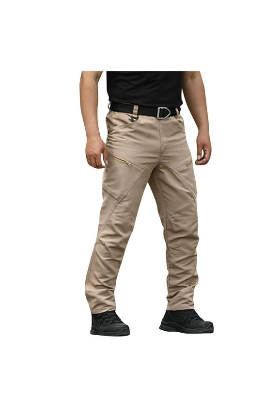 Men's Flex Stretch Cargo Tactical Pants, Water Resistant Ripstop Cargo Pants, Lightweight Outdoor Work Hiking Pants, Khaki (4X-Large)