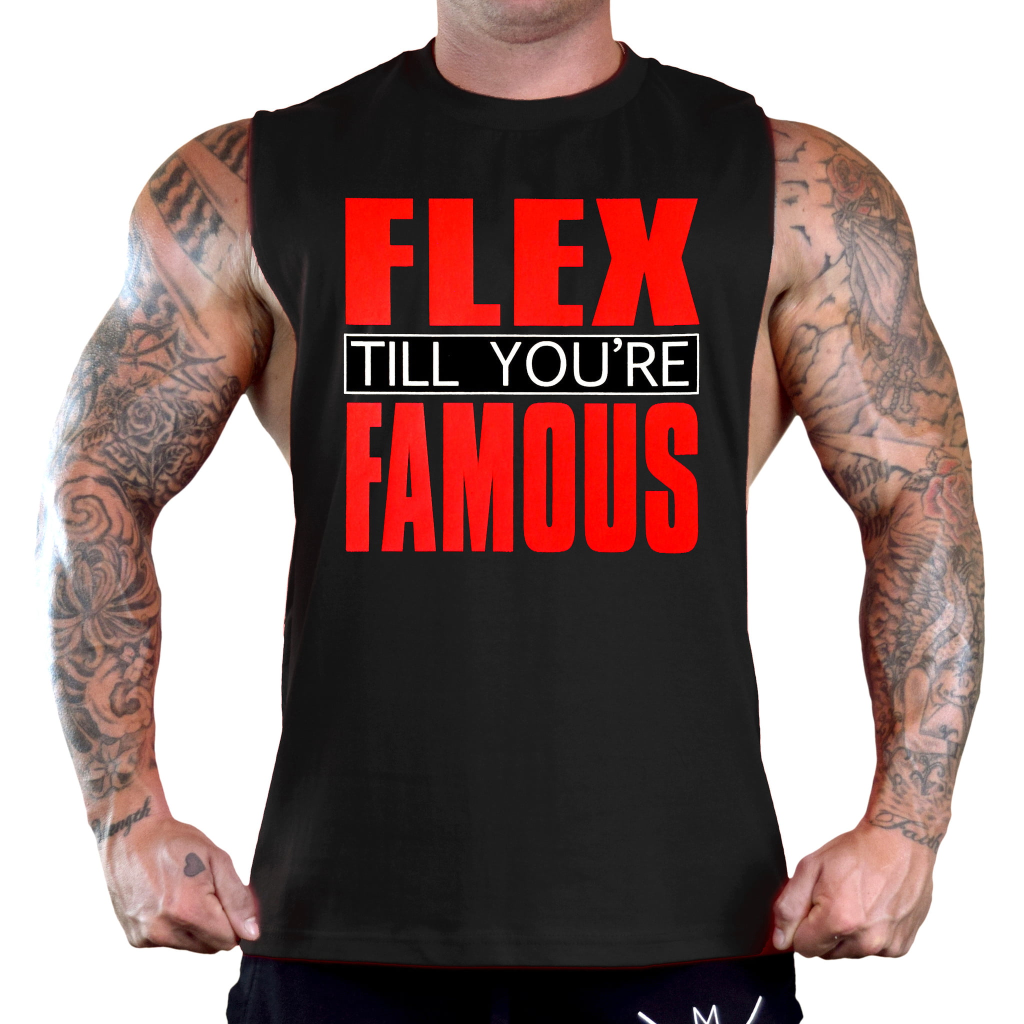 Men's Flex Til You're Famous Sleeveless Black T-Shirt Gym Tank Top Small  Black 
