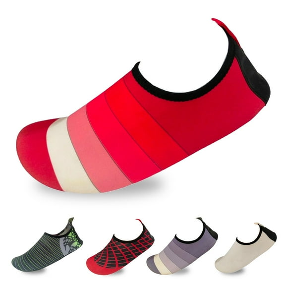 Men’s Flexible Aqua Socks, Swim Shoes, Summer Outdoor Shoes For Water Sports, Pool, Sea, Beach Activities, Red/White Striped, 11-12