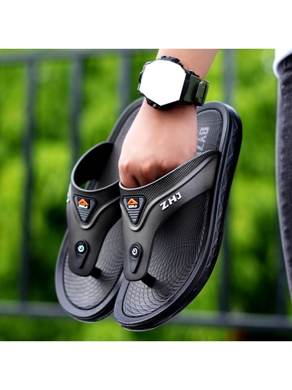 Men's Flip-Flops Summer Casual Flat Sandals Thick-Soled Rubber Flops/Non-Slip Beach Slippers Comfortable Outdoor Beach Soft Sole Sandals