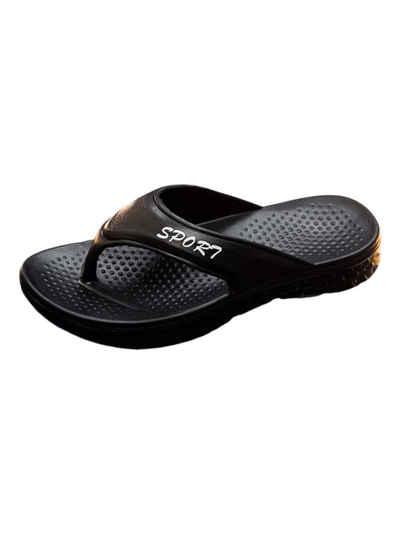 Men's Flip Flops with Arch Support Comfortable Non Slip Beach Sandals Water-proof Walking Slides for Pool Black Size 9