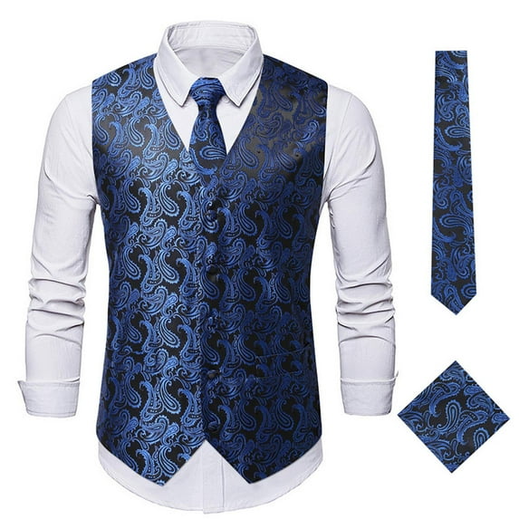 Men's Floral Blazer Waistcoat Gentleman's Formal Casual Printed Vest Waistcoat Blue,XXXL