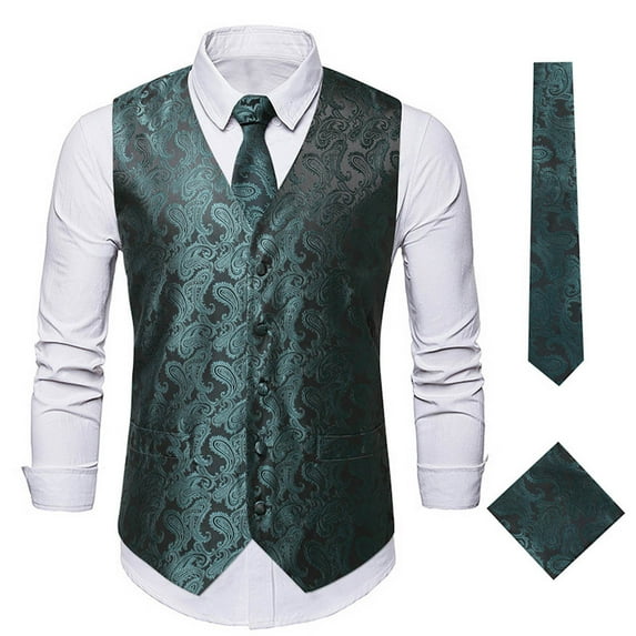Men's Floral Blazer Waistcoat Gentleman's Formal Casual Printed Vest Waistcoat Green,M