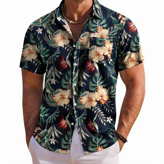 Men s Floral Print Short Sleeve Button Down Shirt with Chest Pocket for Casual Wear and Summer Outings Perfect for Beach and