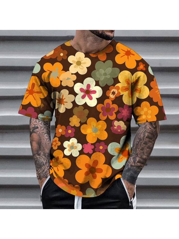 Men's Floral Print T Shirt Casual Short Sleeve Tee For Spring Summer Comfortable Breathable Daily Wear Stylish Loose Fit T Shirts for Men