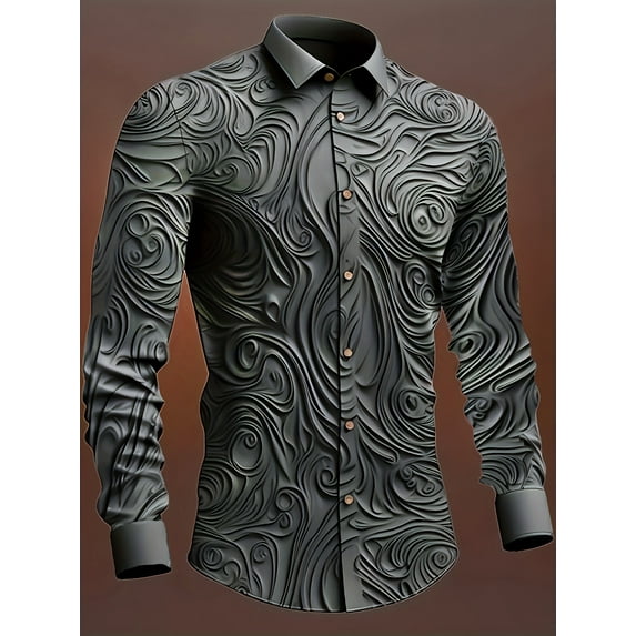 Men's Floral Printed Long Sleeve Button Down Party Casual Fancy Floral Shirts Gray 3XL