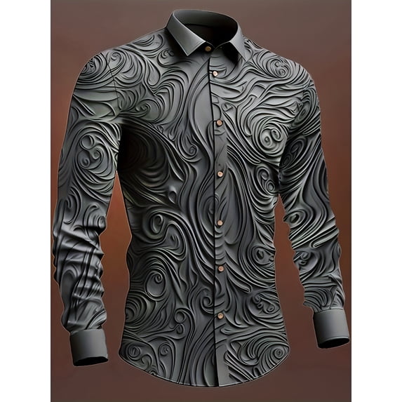 Men's Floral Printed Long Sleeve Button Down Party Casual Fancy Floral Shirts Gray XL