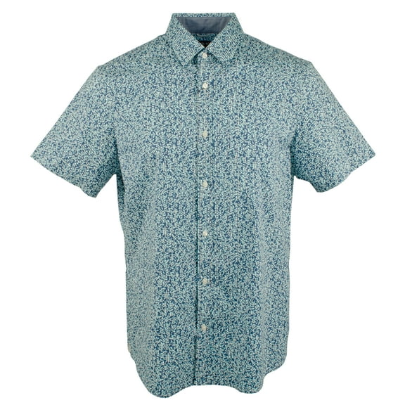 Men's Floral Trim Stretch Button Front Short Sleeve Shirt-W-S