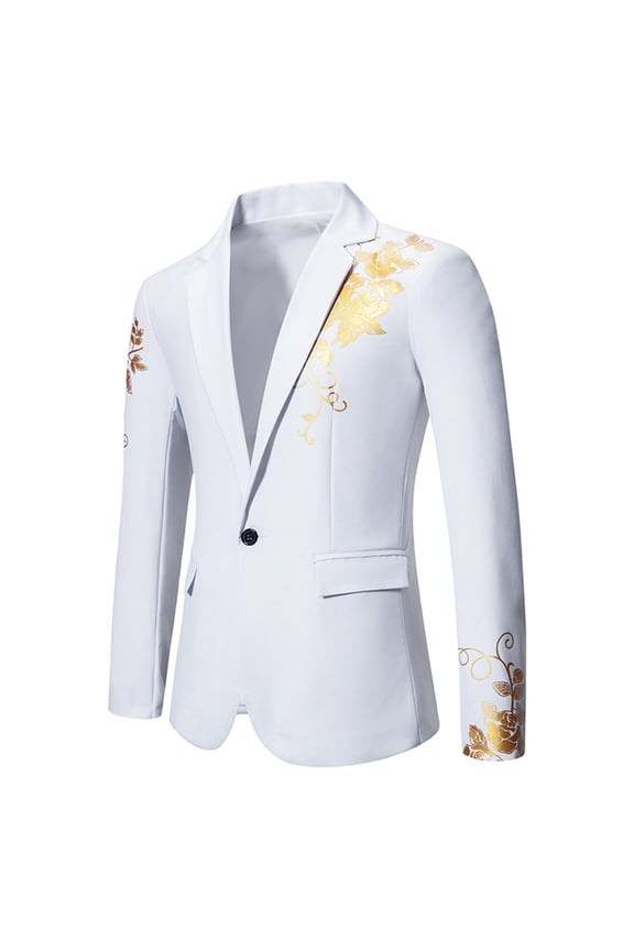 Men's Floral Tuxedo Jacket Jacquard Suit Jacket Slim Fit Blazer for Wedding, Prom, Dinner White M