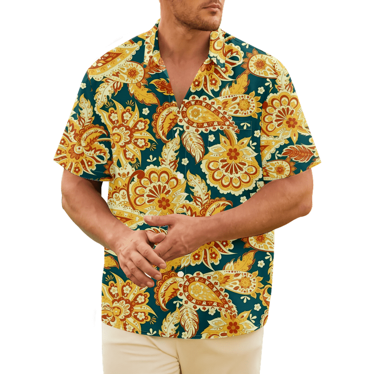 トップス ~70s Hawaiian shirt / flower pattern Amazon.com: Jatcre Flowers 70s Mens Shirts with Pockets