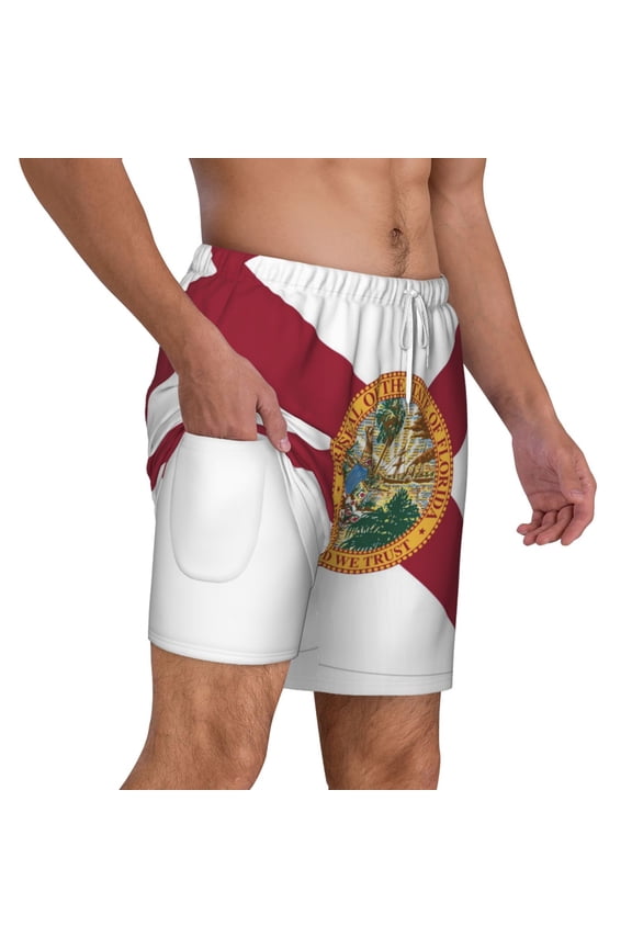 Men's Florida Flag Swim Trunks with Compression Liner Bathing Suit Swimwear