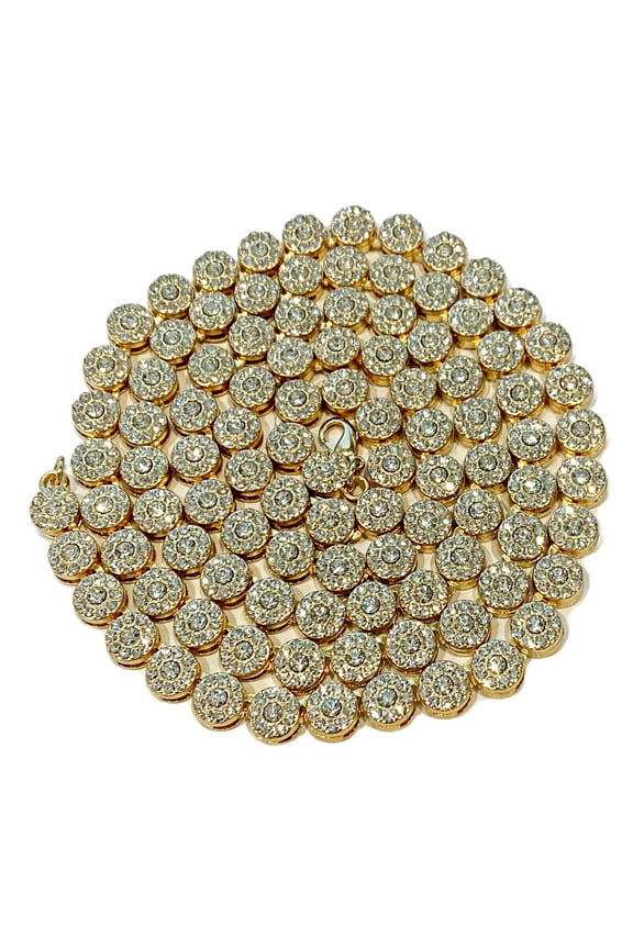 Men's Flower Cluster Hip Hop Chain Flooded Out Bling Iced Gold Finish 1 Row Necklace 36" Inch