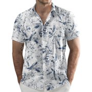 Men''s Flower Cotton Button Down Short Sleeve Hawaiian Shirt