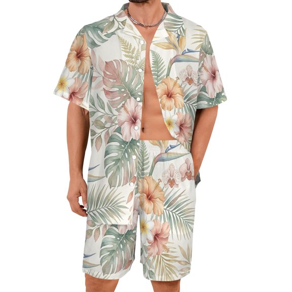 Men's Flower Hawaiian Sets Casual Short Sleeve Shirt and Shorts Suits Outfits, Lightweight Mens Beach Outfit, Stylish Mens Summer Outfits, Vacation & Cruise Outfits for Men S-3XL