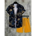 thumbnail image 1 of Men's Shirt Hawaiian Sets Casual Button Down Short Sleeve Shirt and Solid Color Quick Dry Beach Shorts Navy XL, 1 of 4