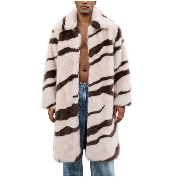 Men's Fluffy Faux Fur Coat Long Fleece Jacket Lapel Long Sleeve Open Front Cardigan Outwear