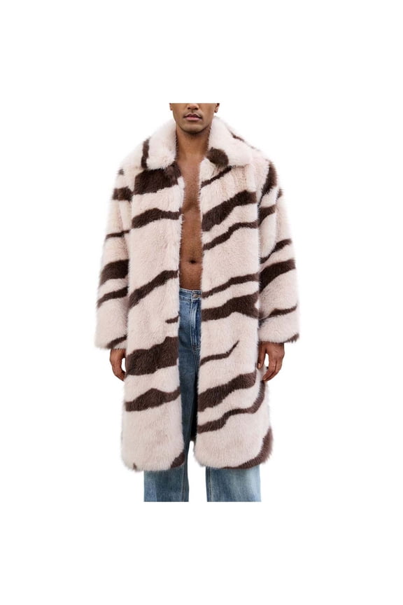Men's Fluffy Faux Fur Coat Long Fleece Jacket Lapel Long Sleeve Open Front Cardigan Outwear