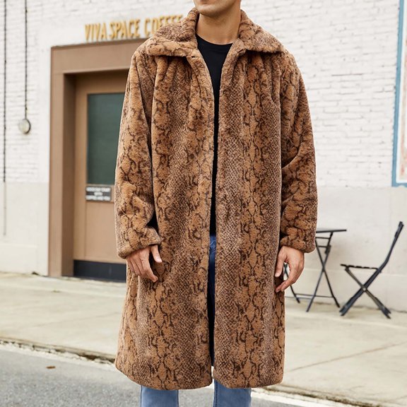 Men's Fluffy Faux Fur Coat Winter Long Jacket Overcoat Parka Outwear Winter Warm Thick Jacket Cardigan Soft Plush Coats Up to 65% off Clear!Clearance!!!