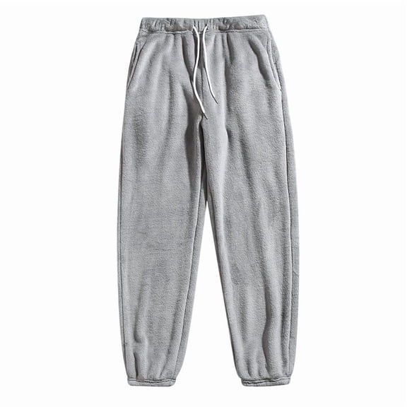 Men's Fluffy Teddy Beam Feet Pants Plush Warm Soft Pajama Pants Winter Cozy Fleece Baggy Lounge Trouser Sleepwear