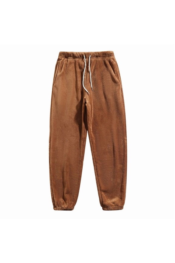 Men's Fluffy Teddy Beam Feet Pants Plush Warm Soft Pajama Pants Winter Cozy Fleece Baggy Lounge Trouser Sleepwear