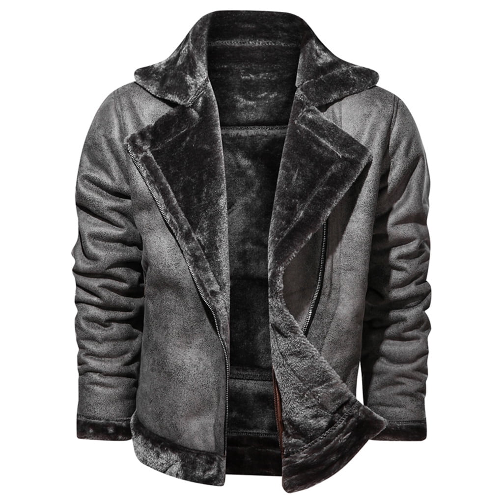 Xbgqasu Men's Sherpa Lined Leather Jacket Winter Warm Western Thermal Style  Lined Bomber Jacket Trucker Outwears Black at  Men's Clothing store