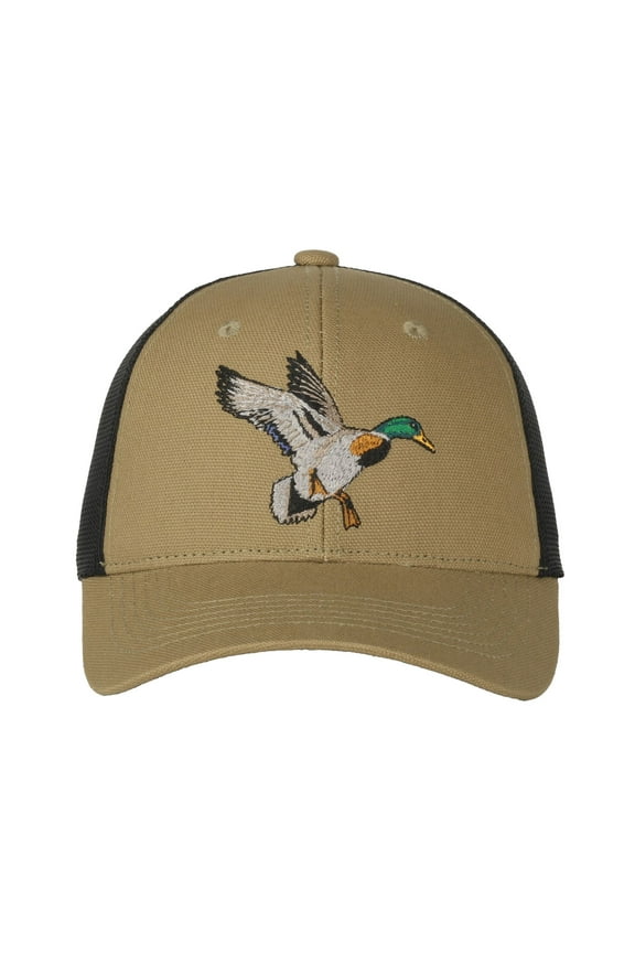 Flying Mallard Trucker Hat, Mesh Back, Duck Hunting Hat for Men, One Size, Adult, Khaki/Black