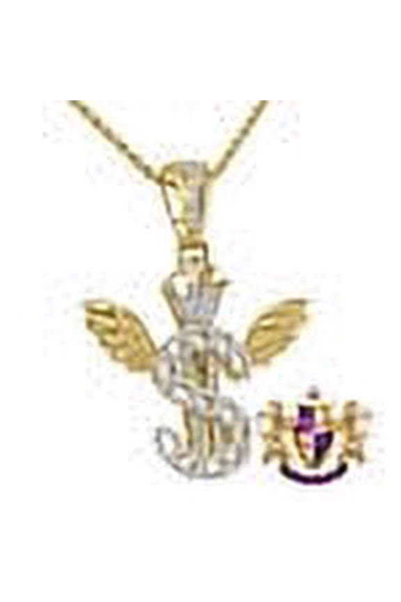 Men's Flying Money Dollar Sign Crown Custom Pendent Real Sterling Silver Charm Chain Set