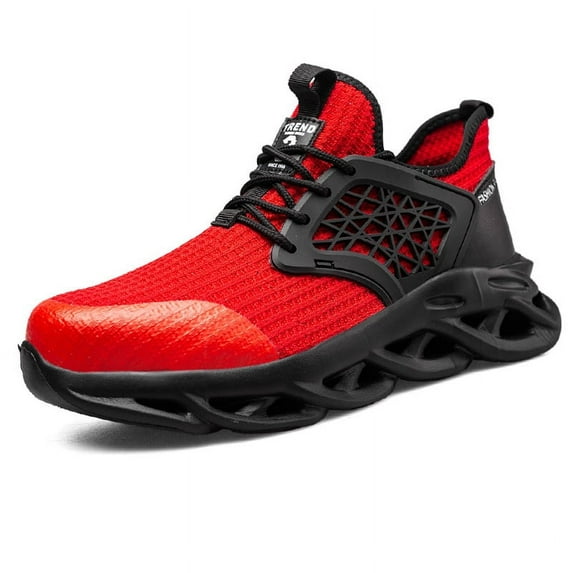 Men's Flying Net Breathable Lightweight Steel Toe Anti-smashing and Puncture-proof Safety Protection Work Shoes