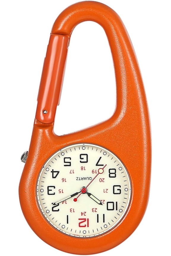 Men's Fob Watch, Carabiner Clip Watch, Backpack Belt Pocket Watch with Luminous Dial for Hiking or Climbing - Orange